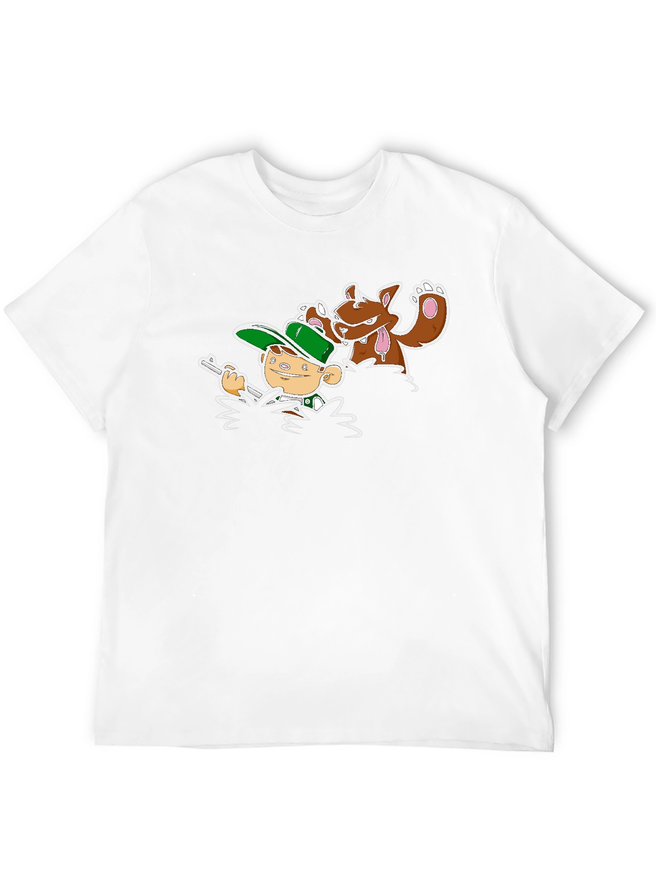 Cartoon Hunter & Dog Graphic Black Tee
