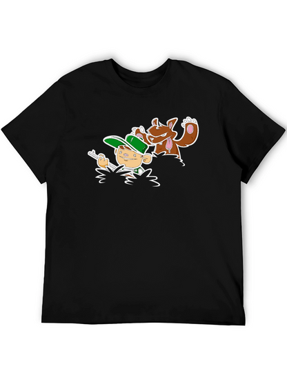 Cartoon Hunter & Dog Graphic Black Tee