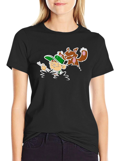 Cartoon Hunter & Dog Graphic Black Tee