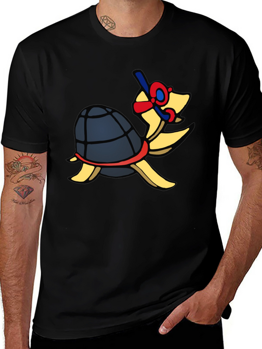 Snorkeling Turtle Graphic Tee - Black Cotton Blend Shirt