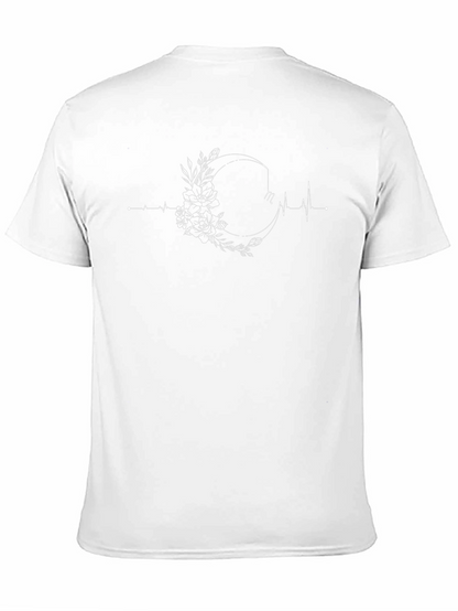Floral Moon Heartbeat Graphic Tee - Black