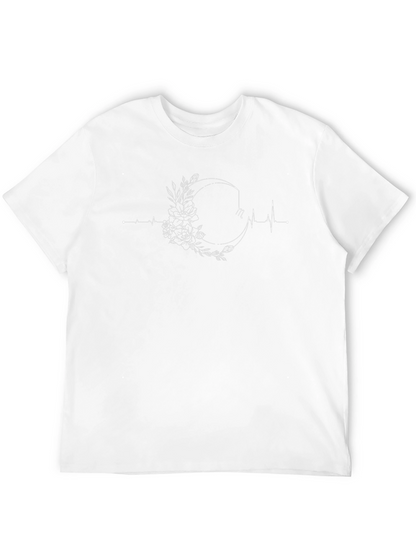 Floral Moon Heartbeat Graphic Tee - Black