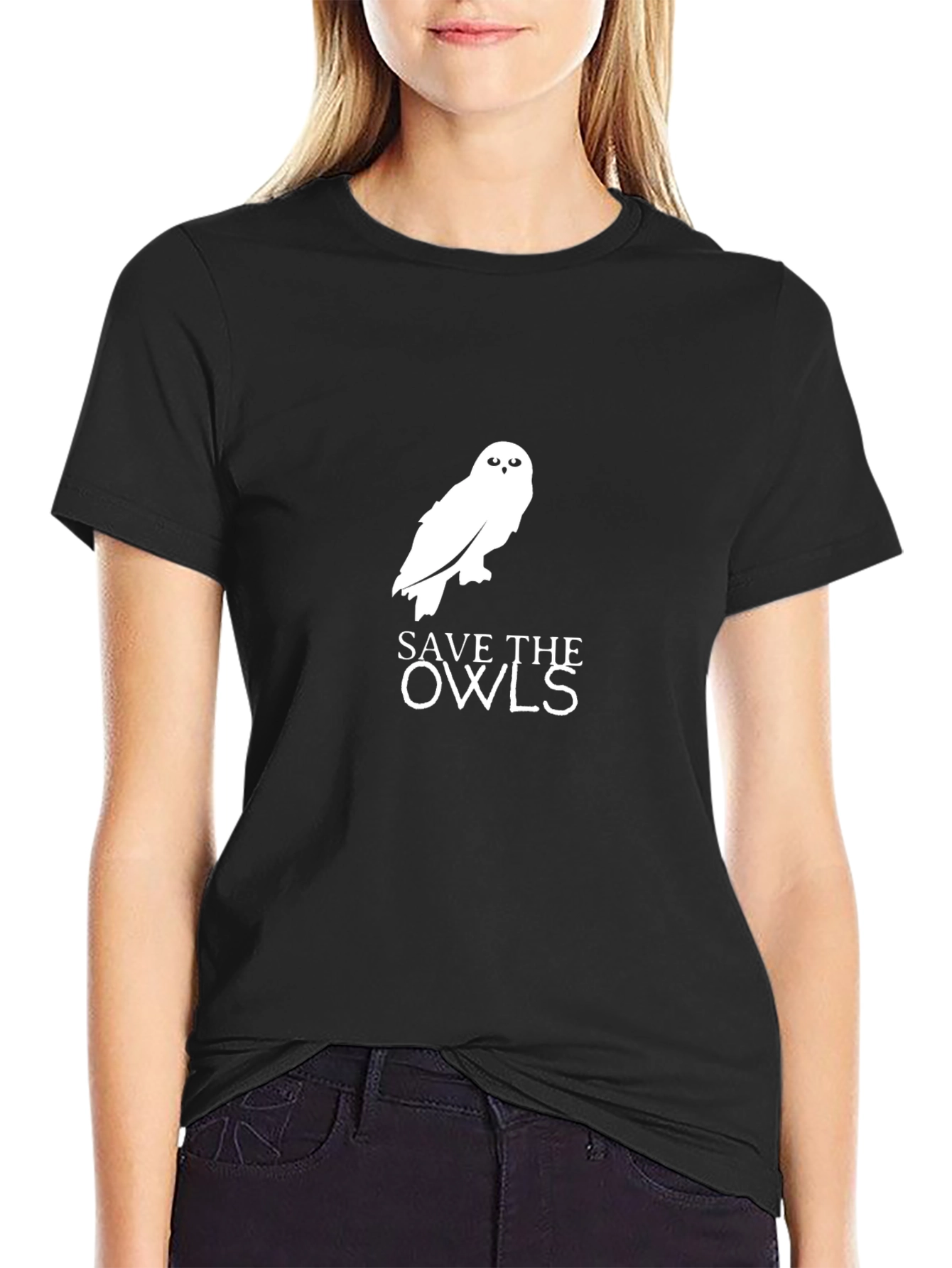 Save the Owls Graphic Tee - Black Cotton T-Shirt