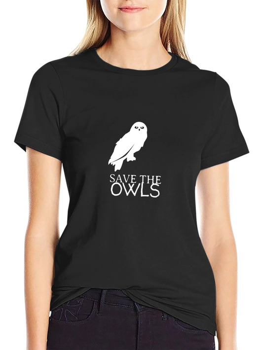 Save the Owls Graphic Tee - Black Cotton T-Shirt