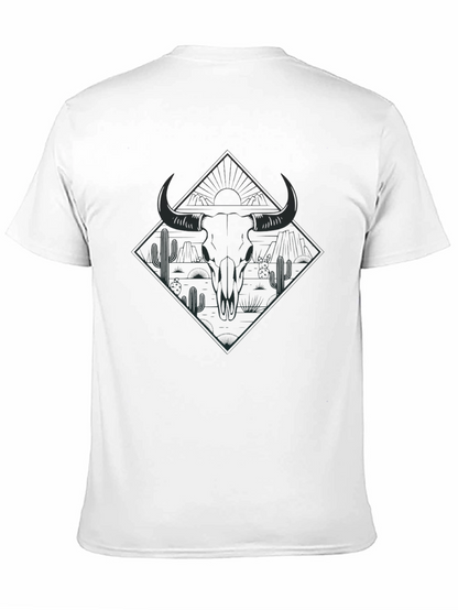Mens Black T-Shirt with Bull Skull and Desert Graphic