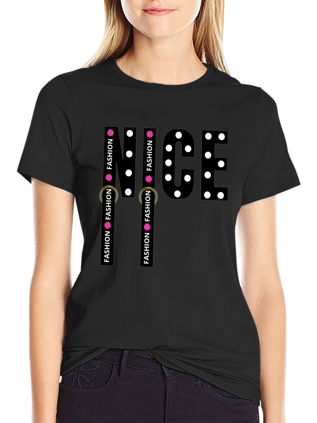Mens Black NICE Graphic Print T-Shirt