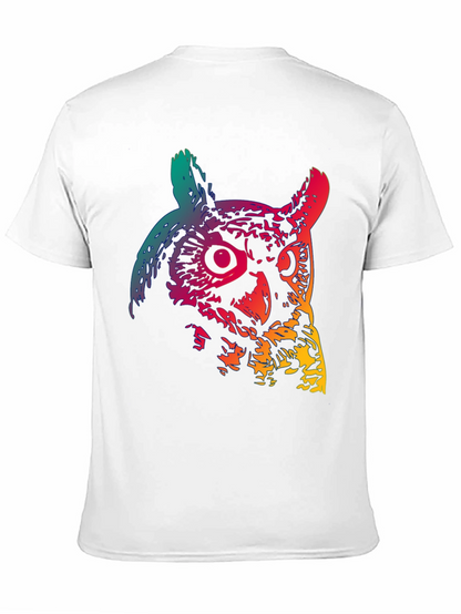 Rainbow Owl Graphic Print Mens Black T-Shirt