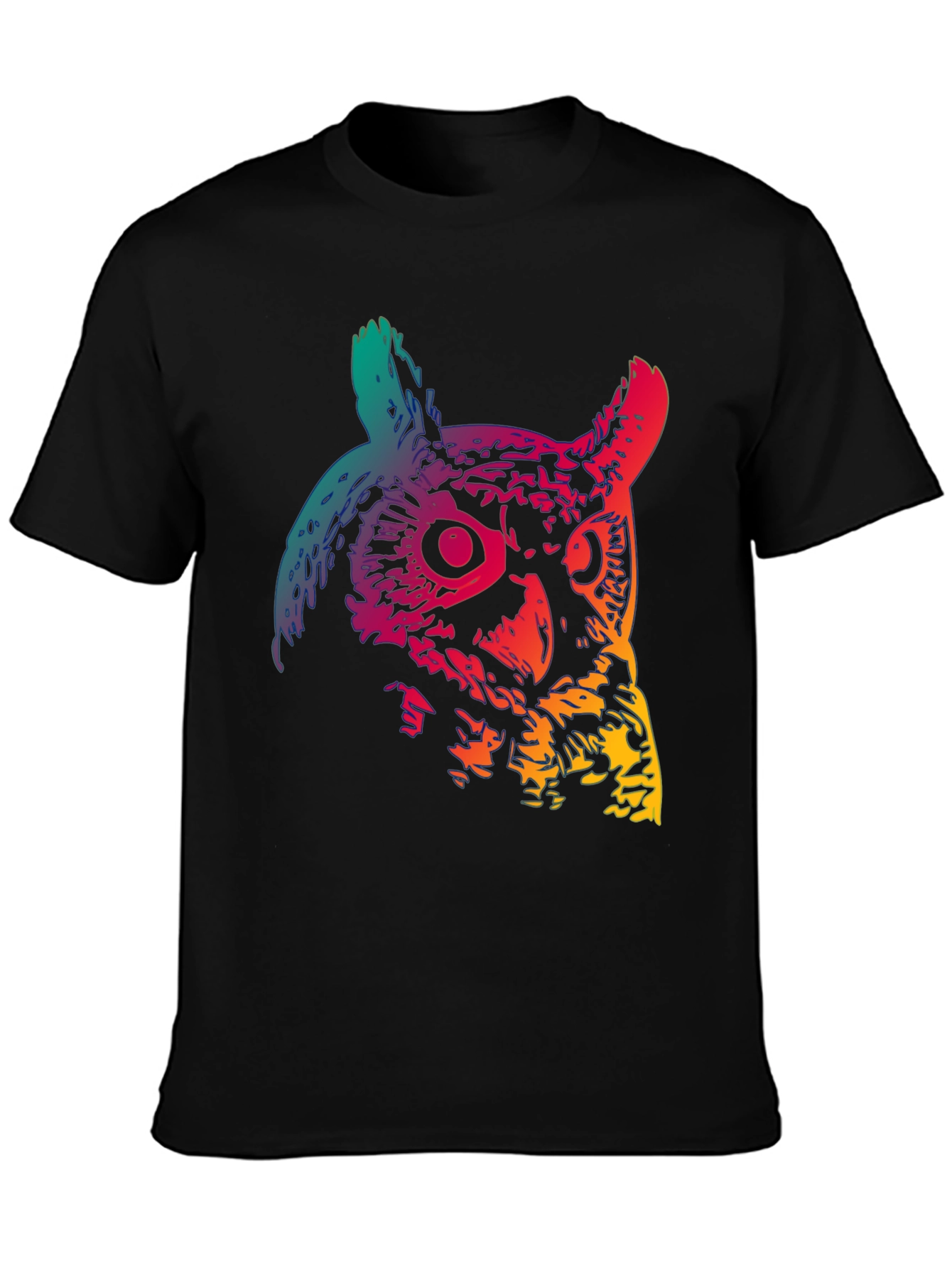 Rainbow Owl Graphic Print Mens Black T-Shirt