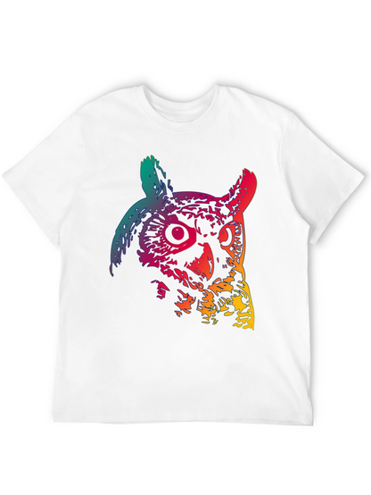 Rainbow Owl Graphic Print Mens Black T-Shirt