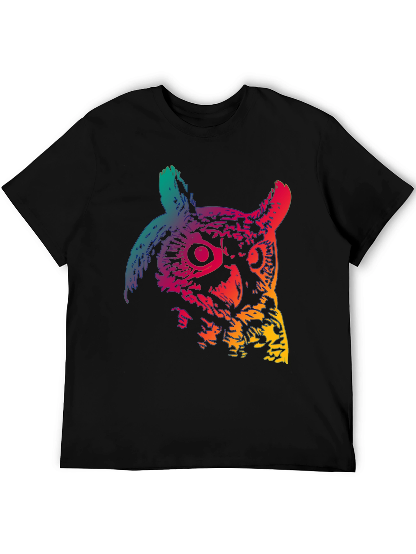 Rainbow Owl Graphic Print Mens Black T-Shirt