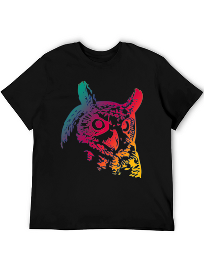 Rainbow Owl Graphic Print Mens Black T-Shirt