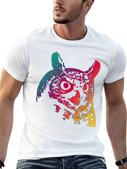 Rainbow Owl Graphic Print Mens Black T-Shirt