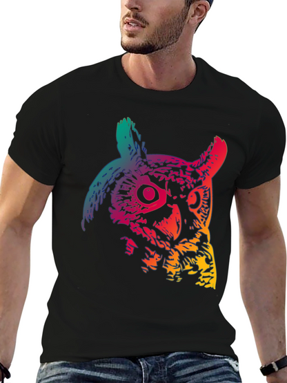 Rainbow Owl Graphic Print Mens Black T-Shirt