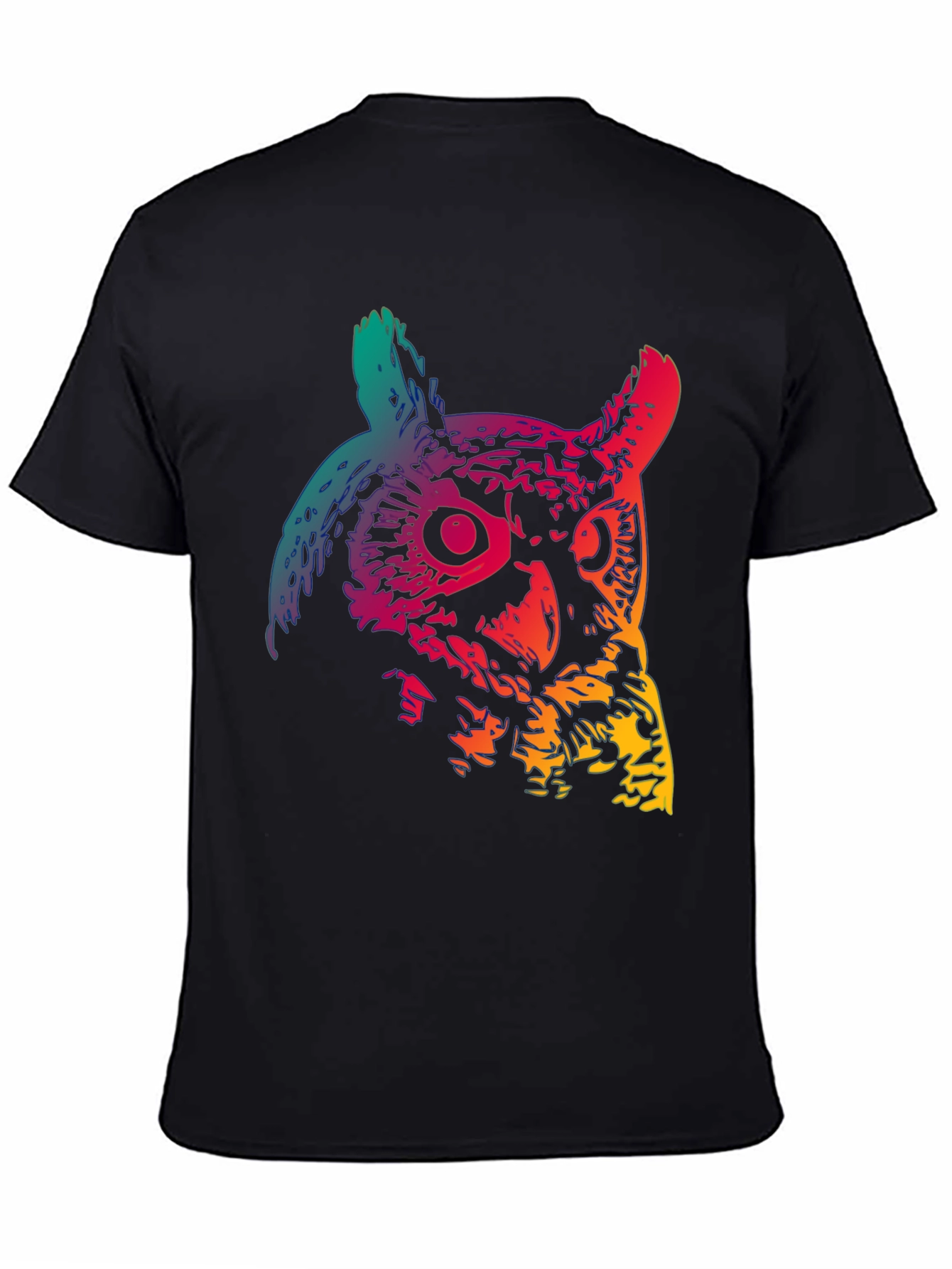 Rainbow Owl Graphic Print Mens Black T-Shirt