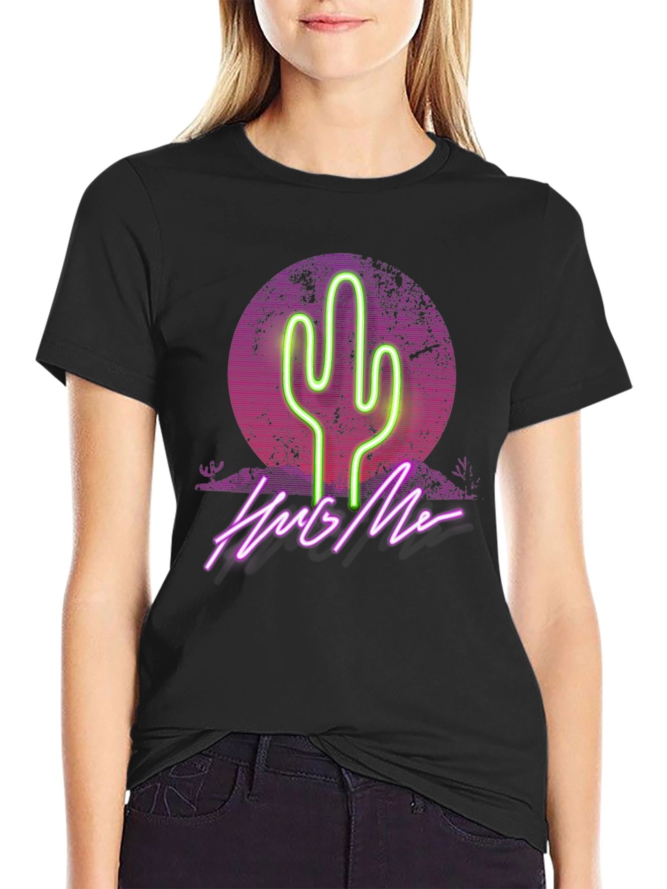 Neon Cactus Hug Me Graphic Tee