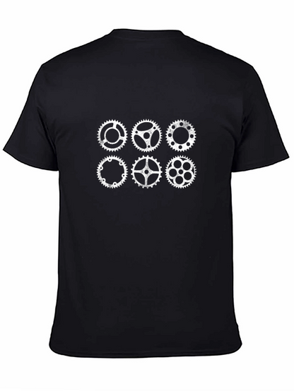 Geometric Gears Graphic Tee - Stylish Black T-Shirt