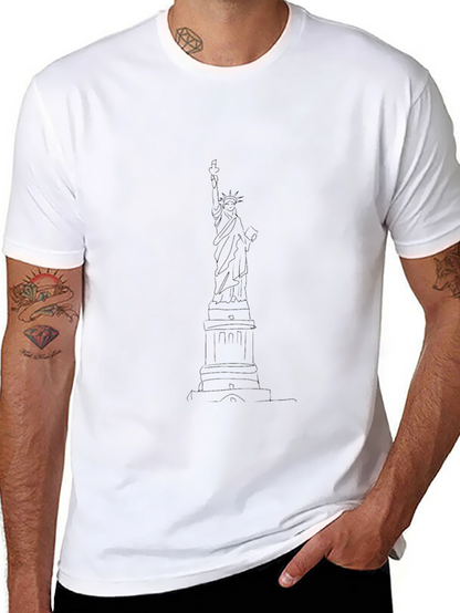 Statue of Liberty Line Art Black T-Shirt
