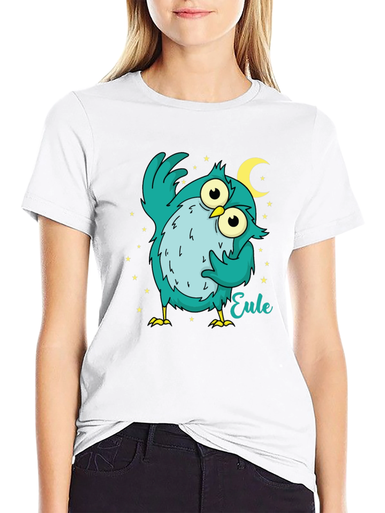 Owl Cartoon Graphic Black T-Shirt