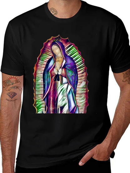 Virgin Mary Graphic Print Black T-Shirt