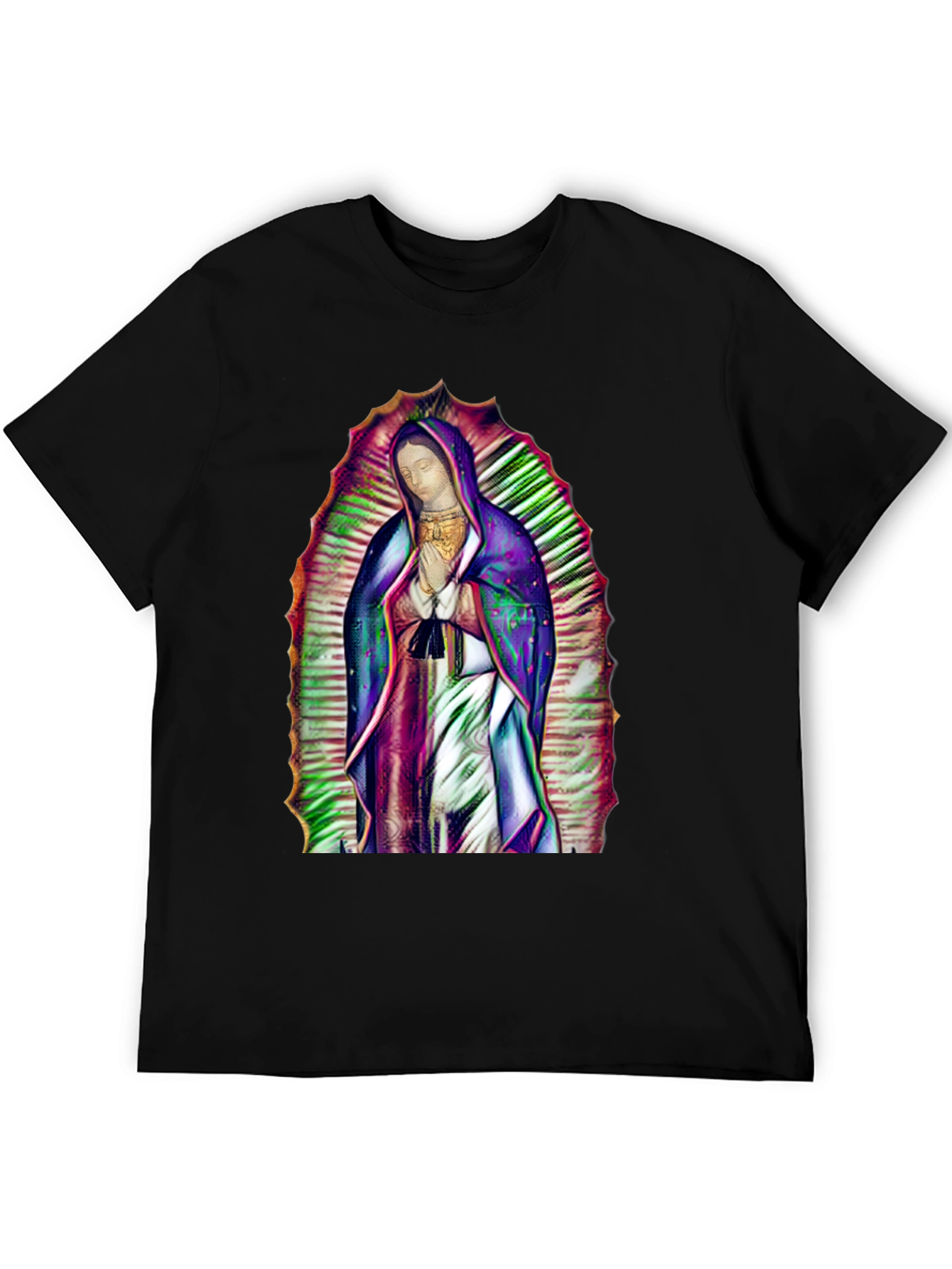 Virgin Mary Graphic Print Black T-Shirt