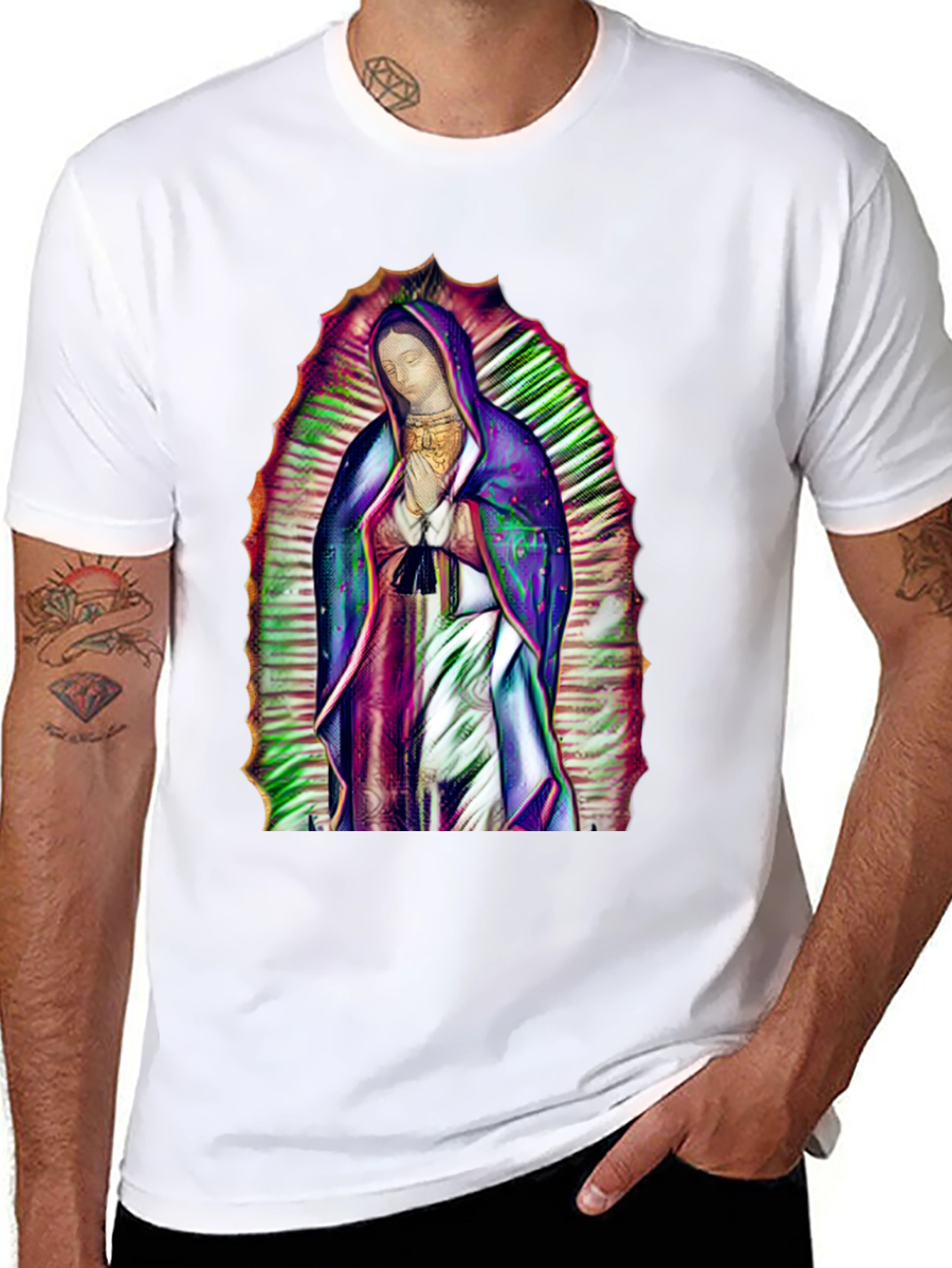 Virgin Mary Graphic Print Black T-Shirt