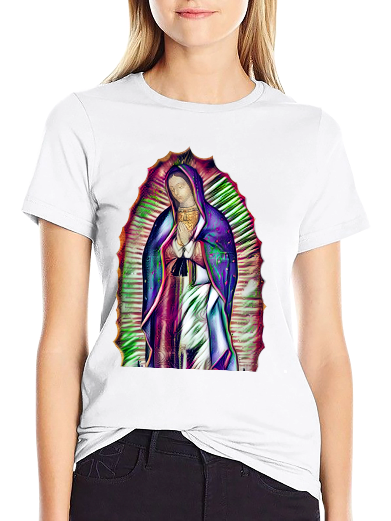 Virgin Mary Graphic Print Black T-Shirt