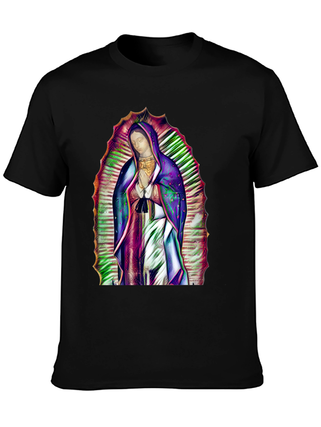 Virgin Mary Graphic Print Black T-Shirt