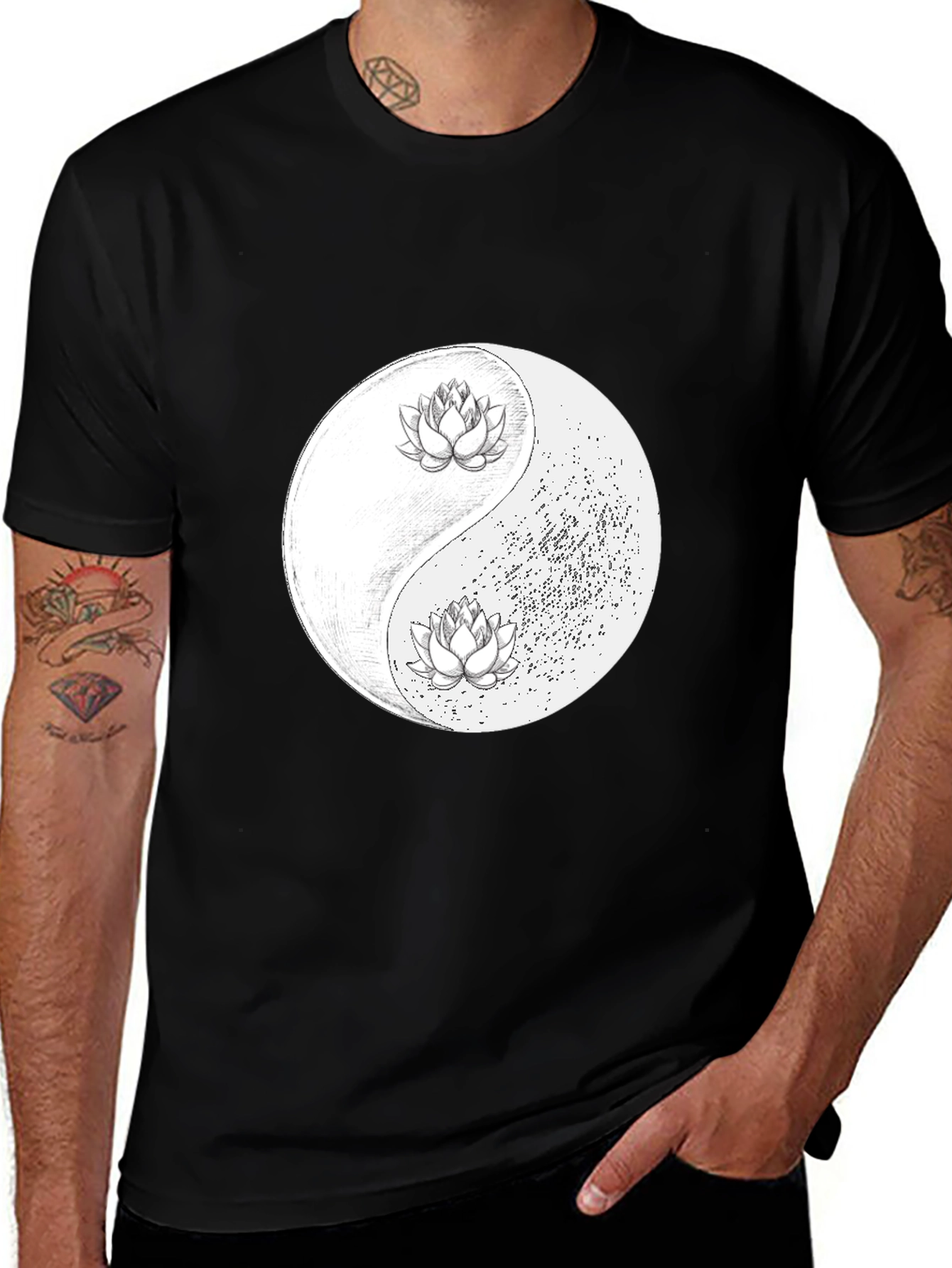 Yin Yang Lotus Graphic Tee - Black Unisex