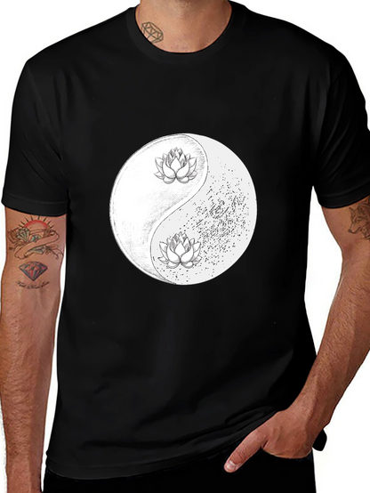Yin Yang Lotus Graphic Tee - Black Unisex