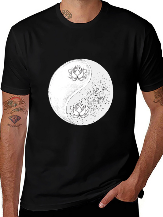 Yin Yang Lotus Graphic Tee - Black Unisex