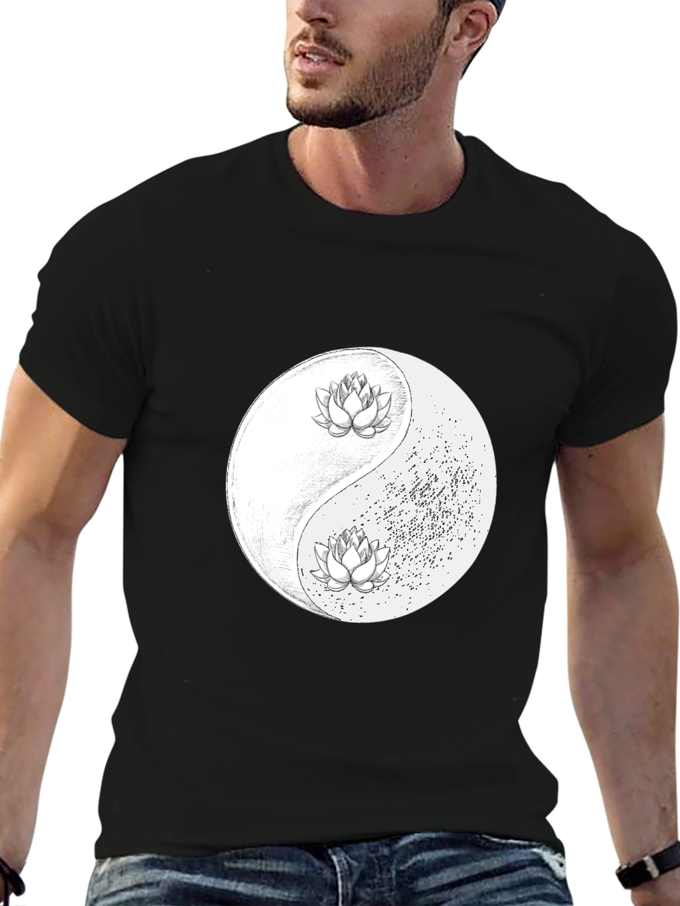 Yin Yang Lotus Graphic Tee - Black Unisex