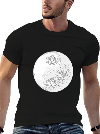 Yin Yang Lotus Graphic Tee - Black Unisex
