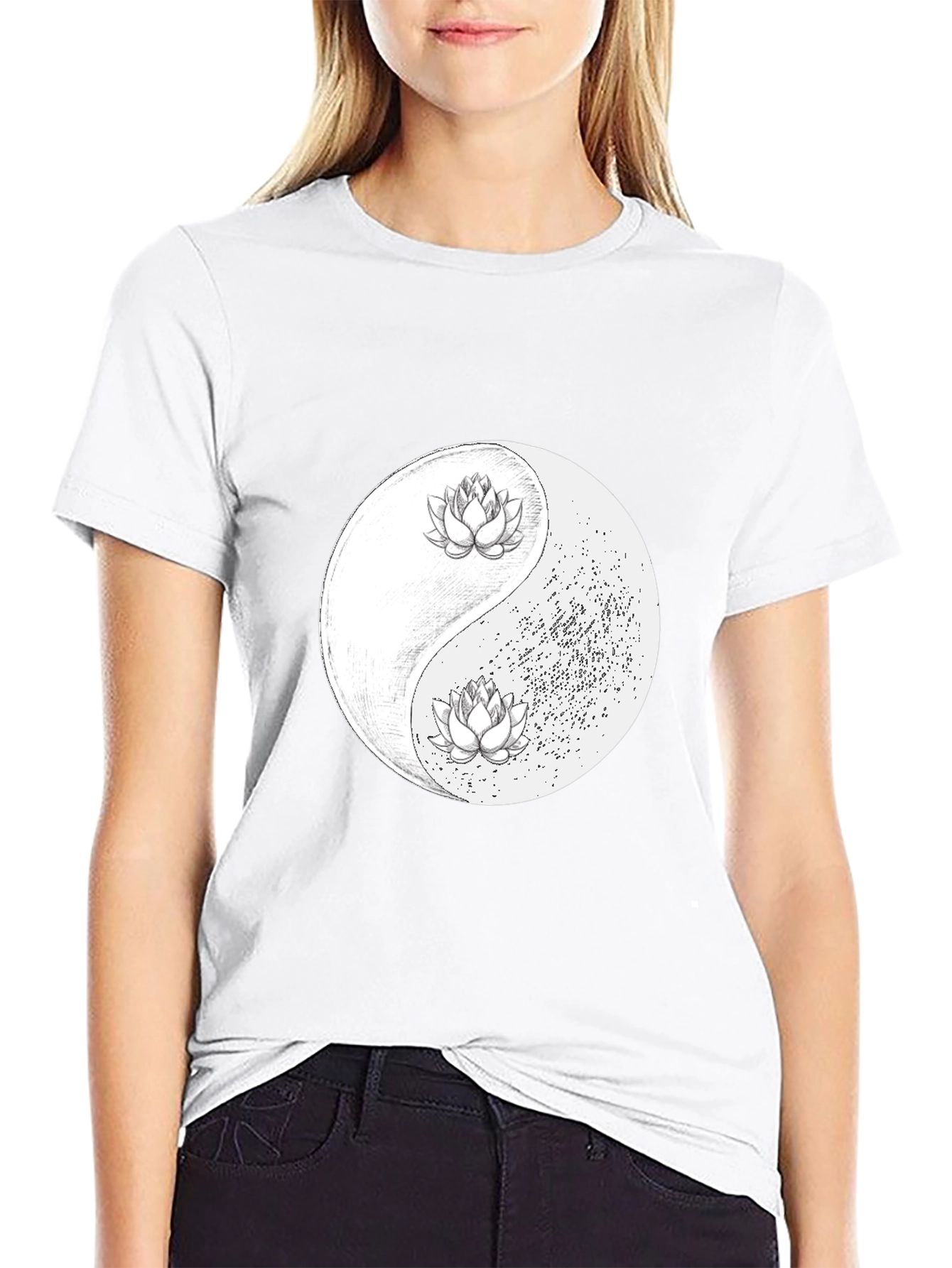 Yin Yang Lotus Graphic Tee - Black Unisex