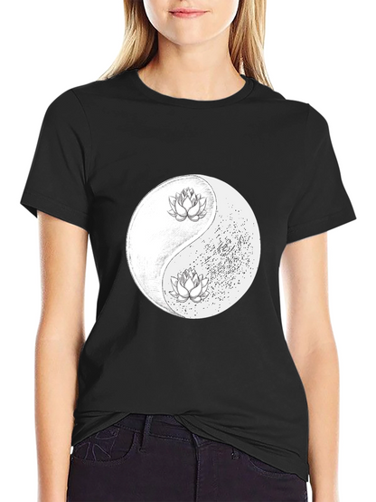 Yin Yang Lotus Graphic Tee - Black Unisex