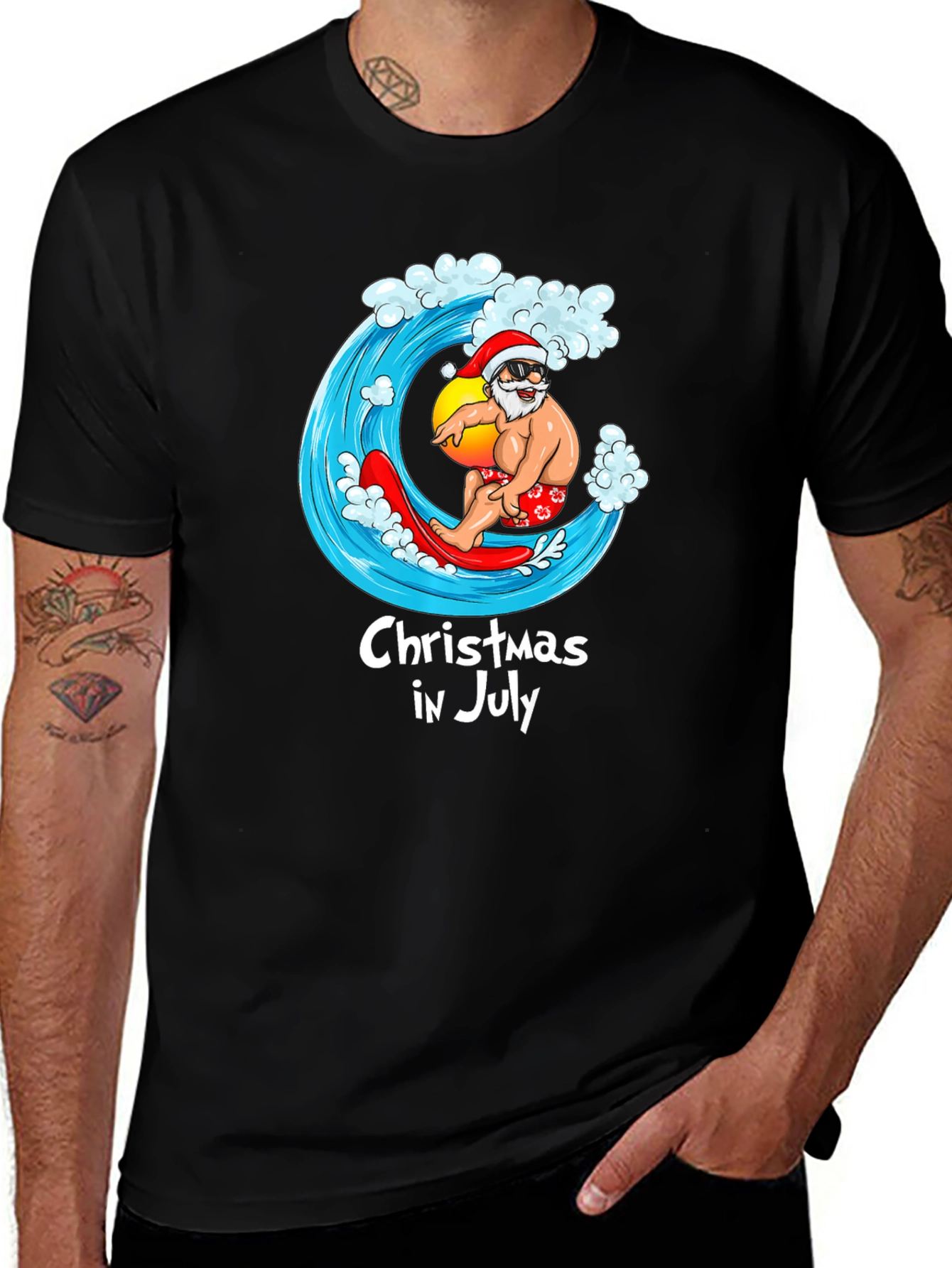 Christmas in July T-Shirt - Santa Surfing Graphic Tee