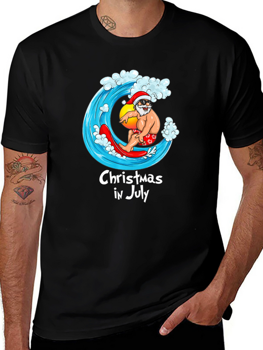 Christmas in July T-Shirt - Santa Surfing Graphic Tee