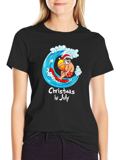 Christmas in July T-Shirt - Santa Surfing Graphic Tee