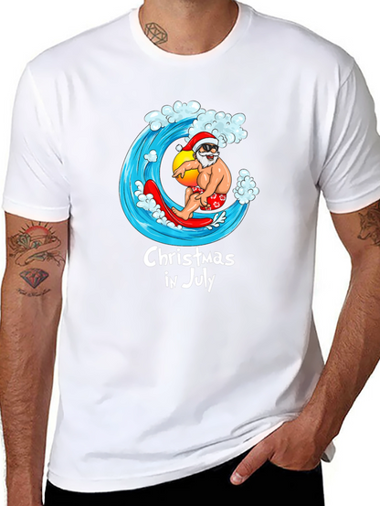 Christmas in July T-Shirt - Santa Surfing Graphic Tee