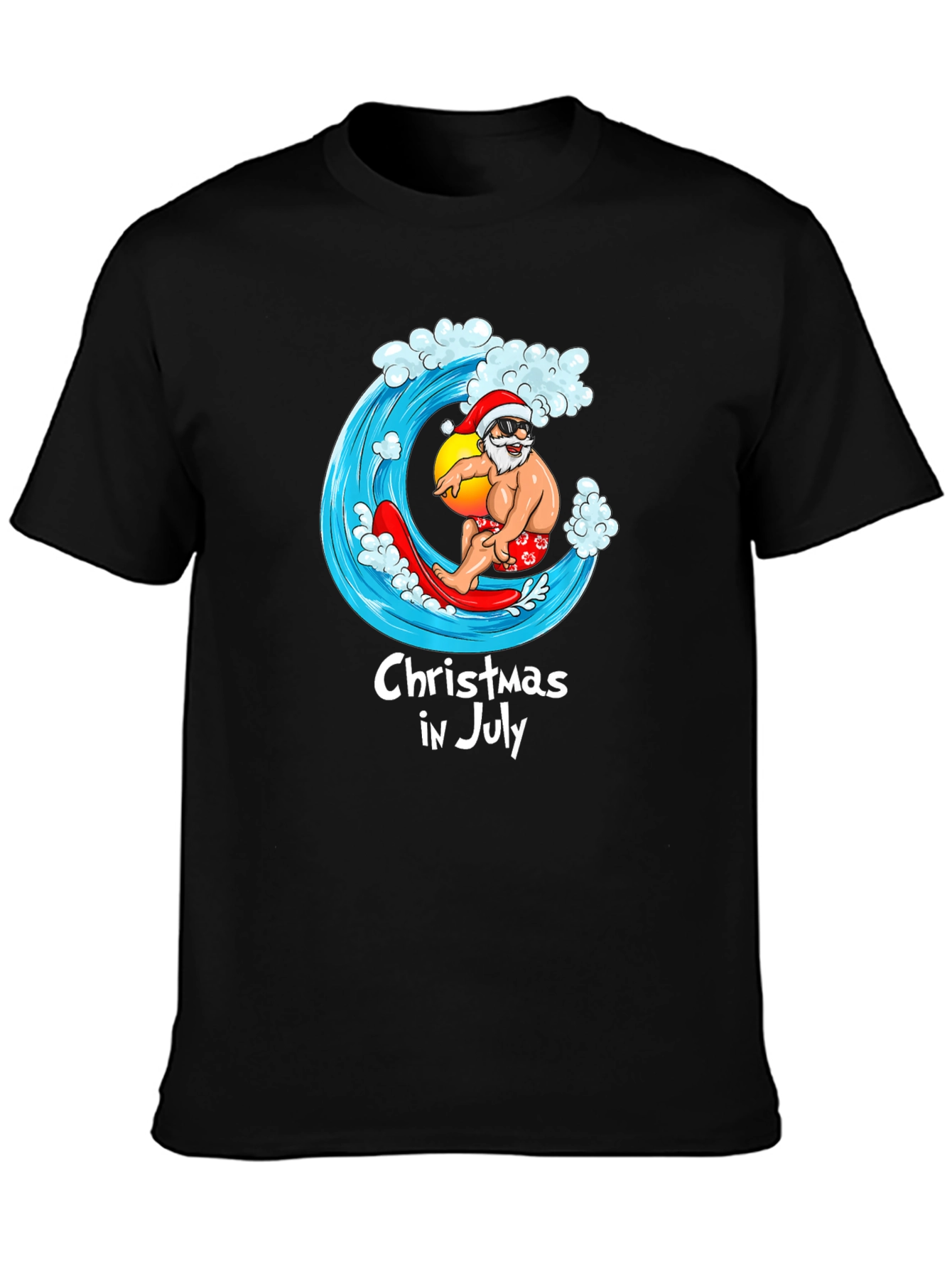 Christmas in July T-Shirt - Santa Surfing Graphic Tee