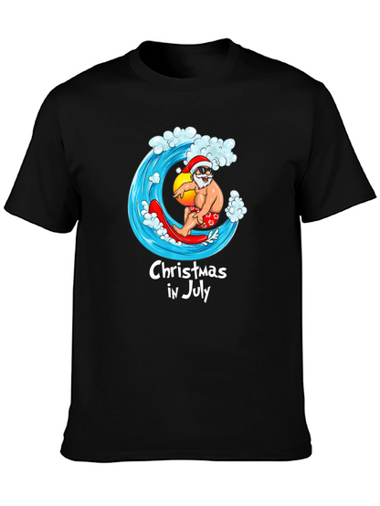 Christmas in July T-Shirt - Santa Surfing Graphic Tee