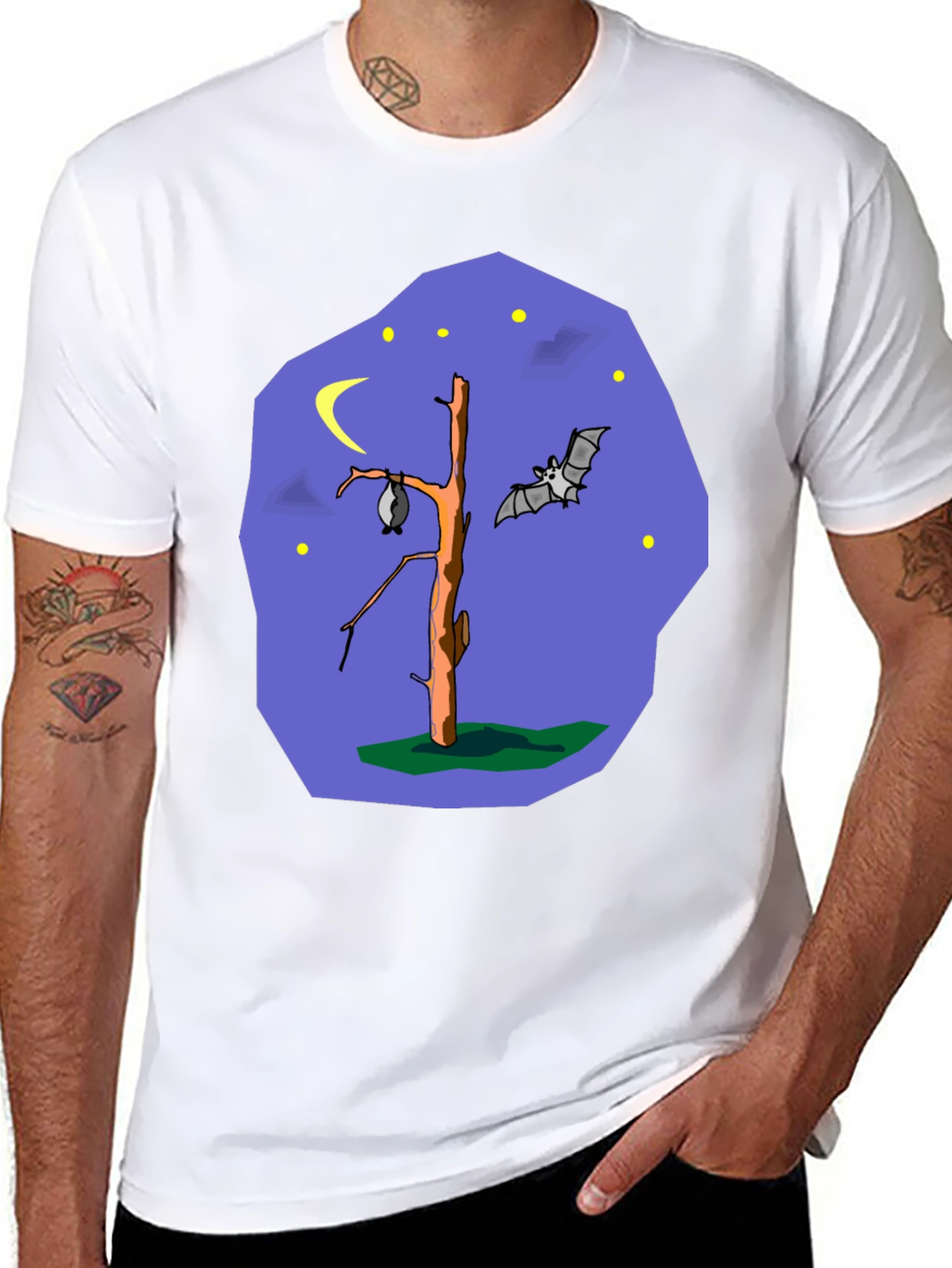 Bat Tree Graphic Tee - Midnight Scene Black T-Shirt