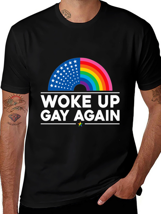 Woke Up Gay Again T-Shirt - Pride & USA Flag Design