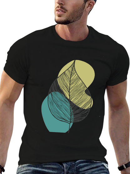 Abstract Leaf Graphic Print Mens Black T-Shirt
