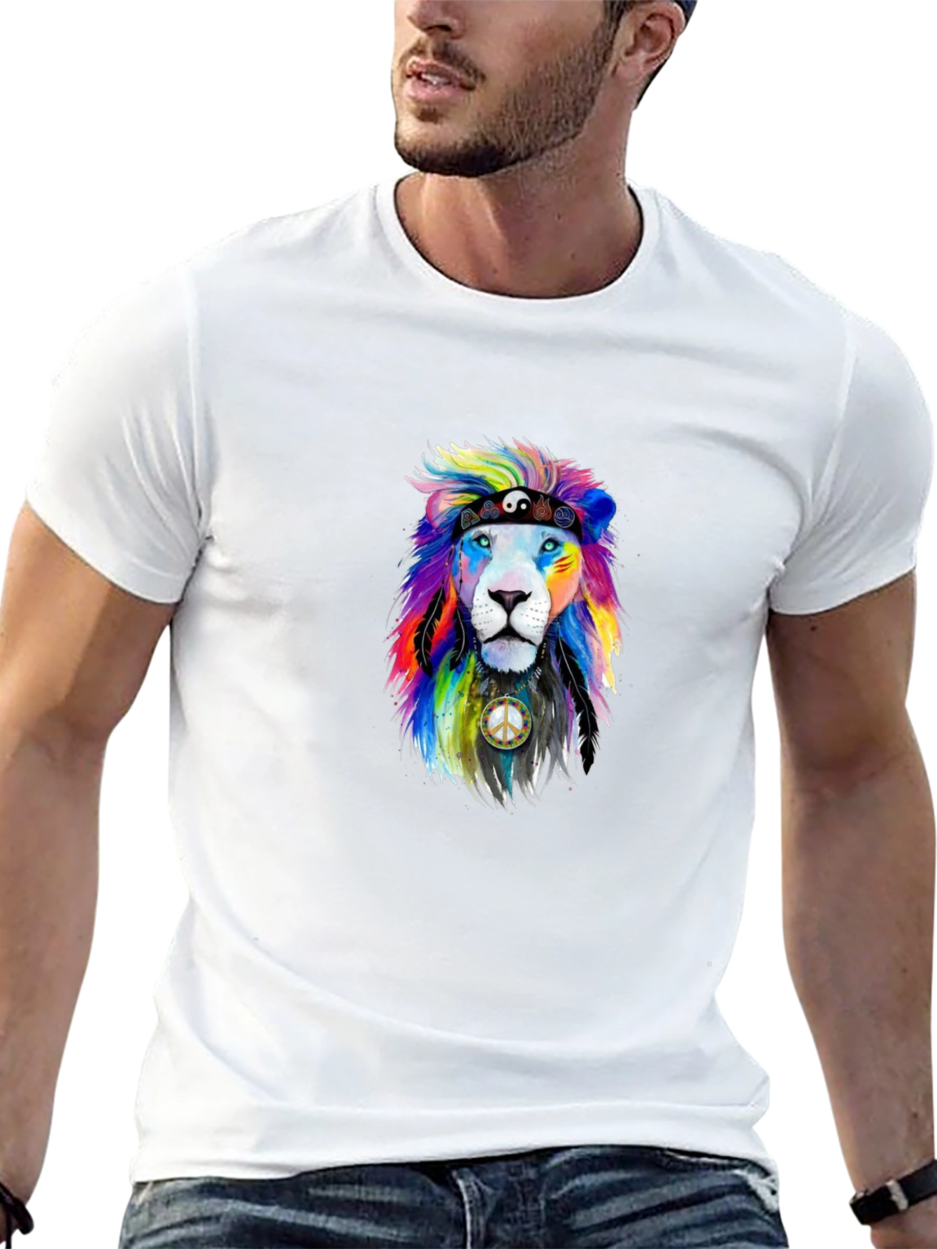 Rainbow Lion Peace Sign Graphic Tee