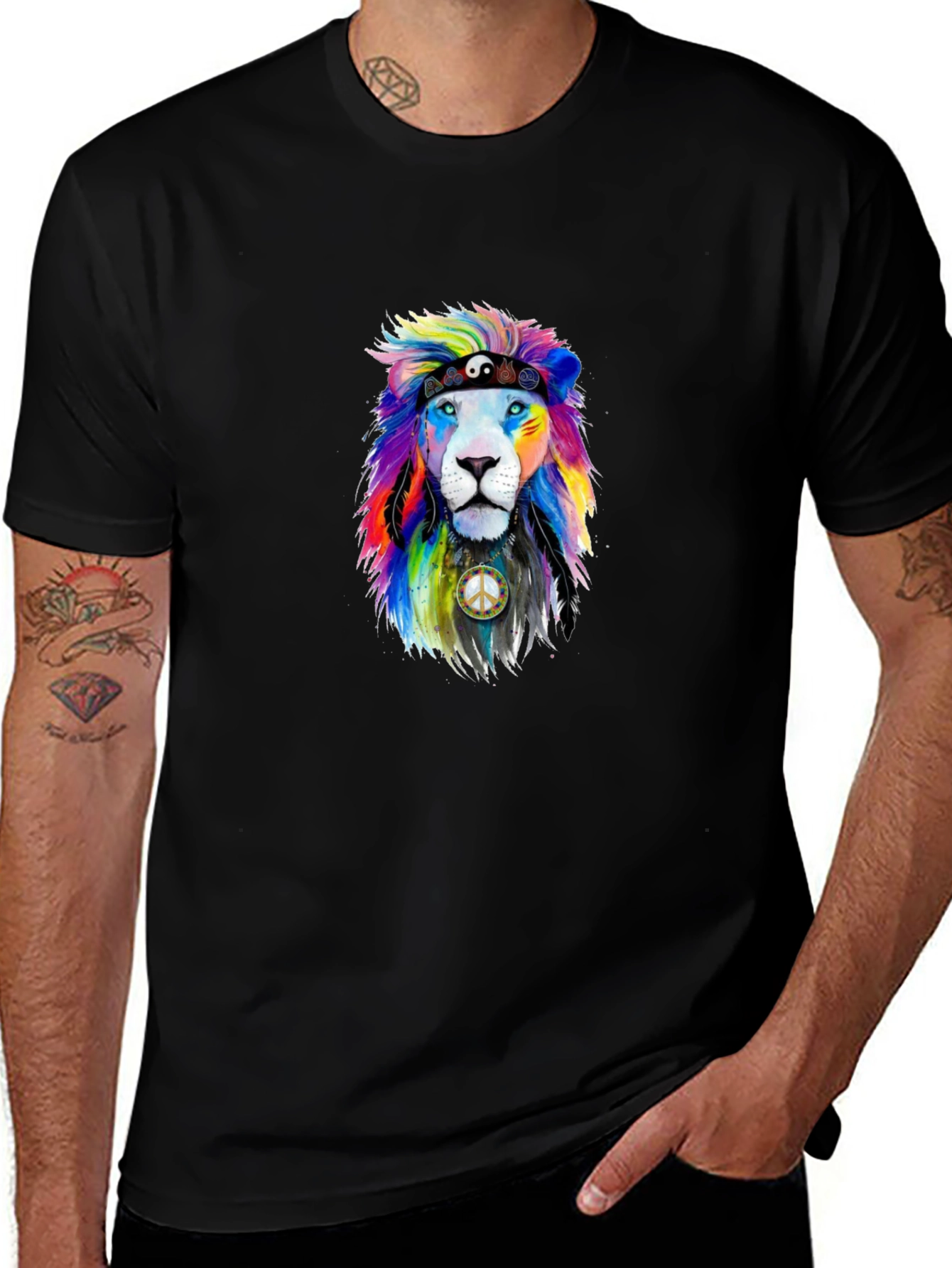Rainbow Lion Peace Sign Graphic Tee