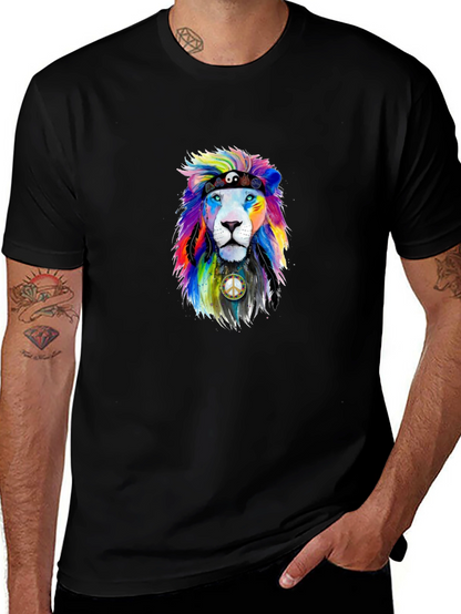 Rainbow Lion Peace Sign Graphic Tee