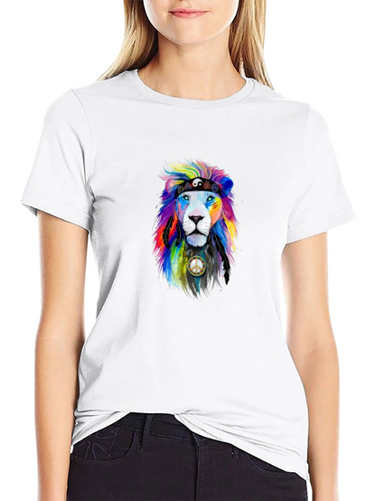 Rainbow Lion Peace Sign Graphic Tee