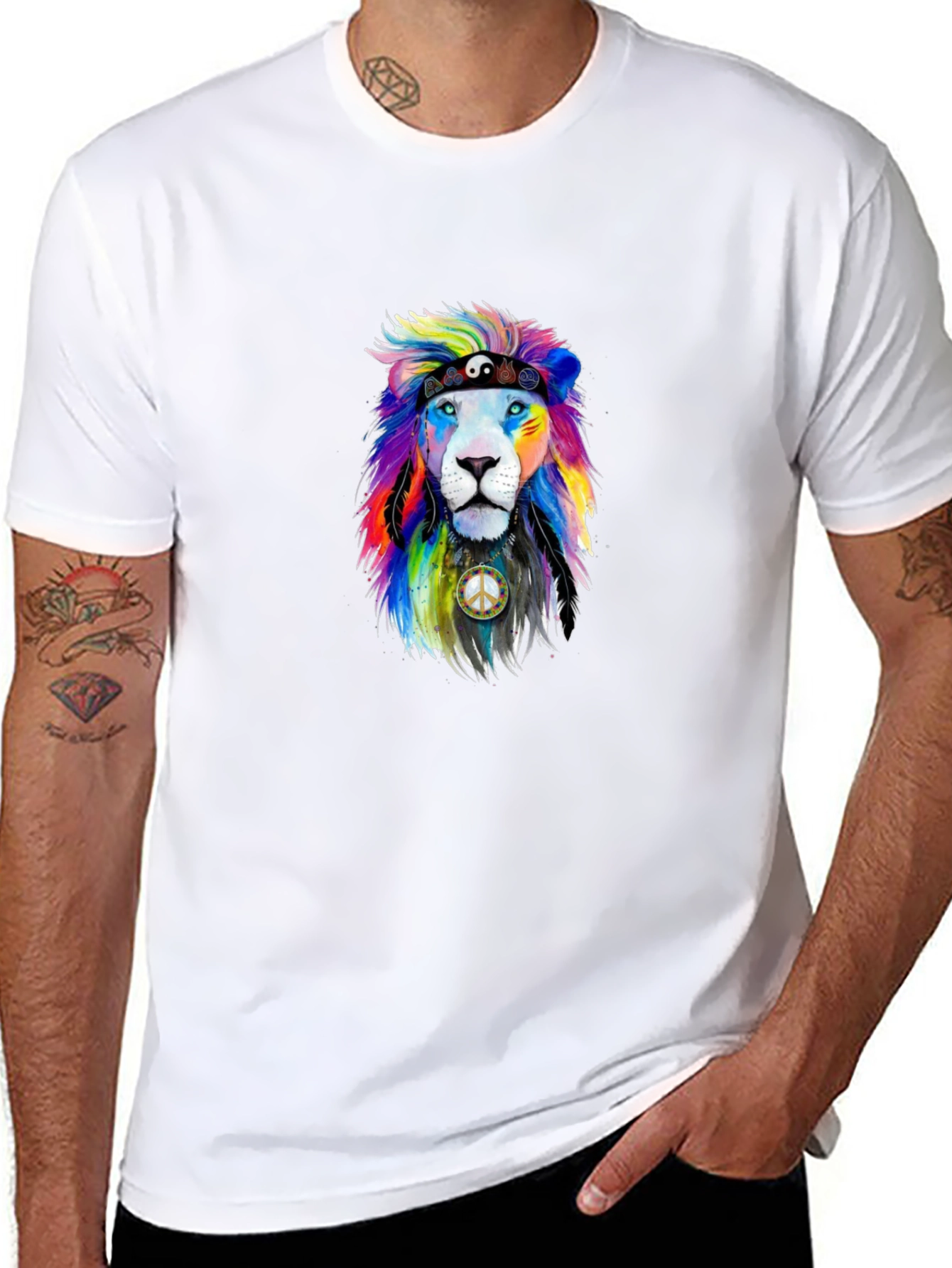 Rainbow Lion Peace Sign Graphic Tee