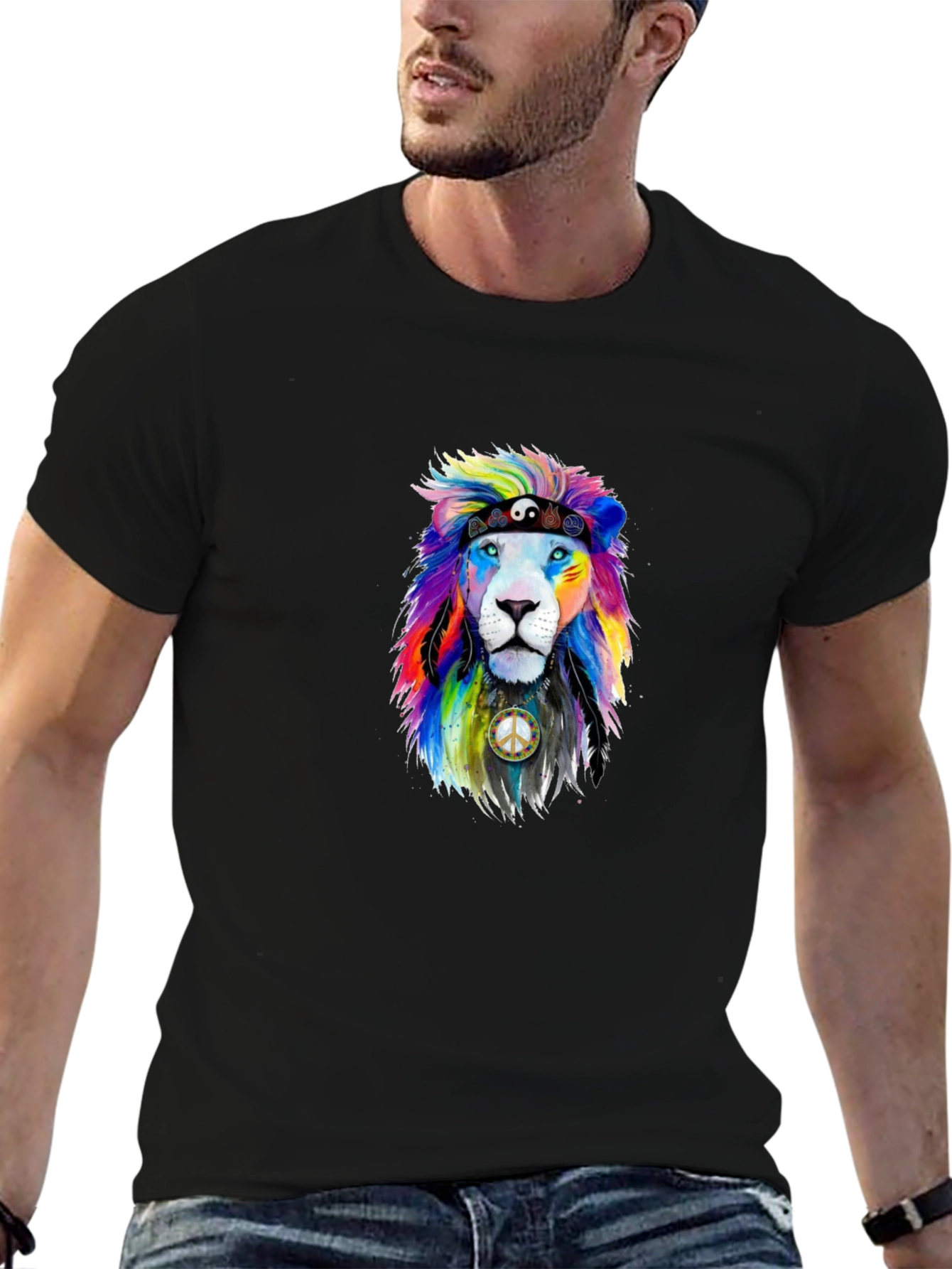Rainbow Lion Peace Sign Graphic Tee