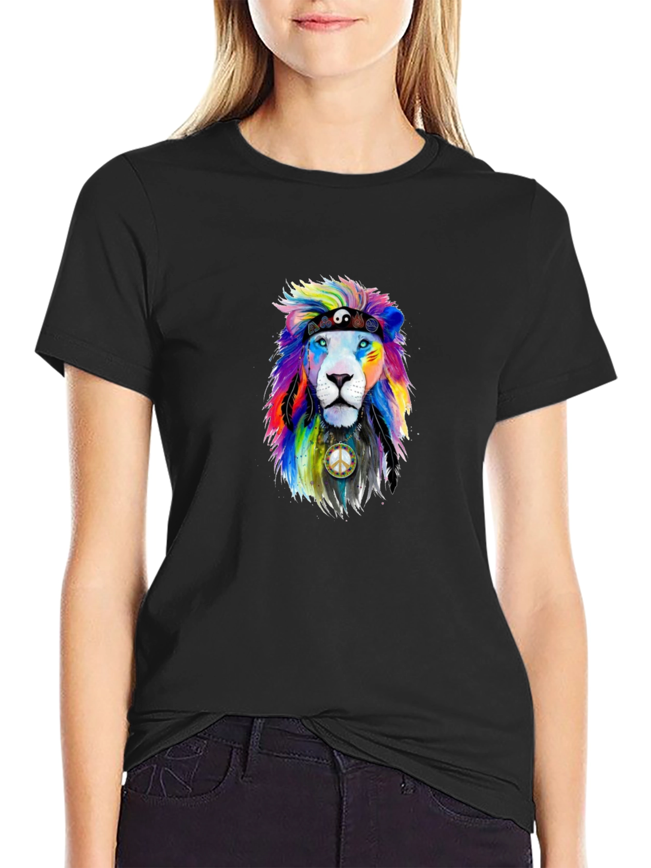Rainbow Lion Peace Sign Graphic Tee